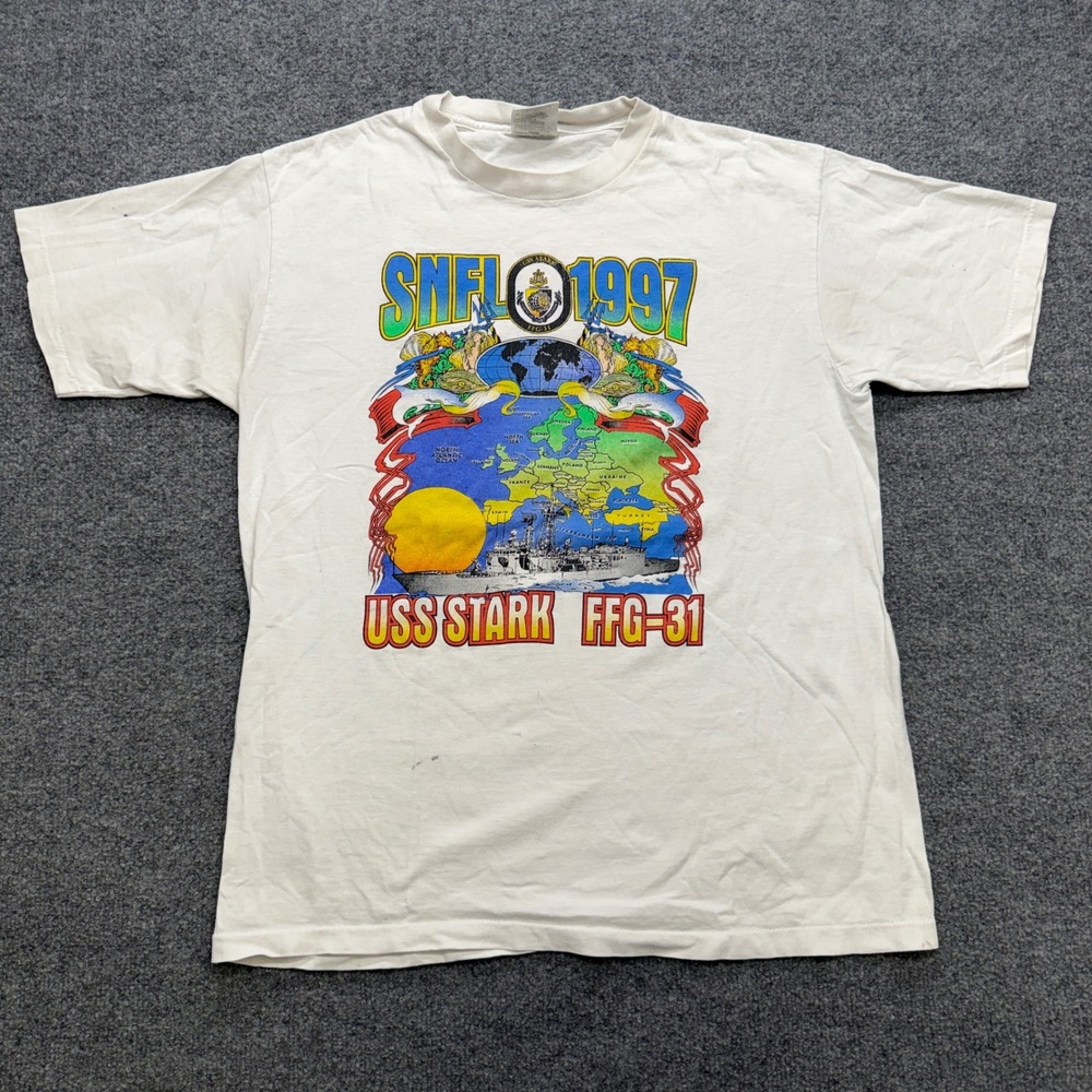 Vintage 1997 USS Stark FFG-31 SNFL T-Shirt Mens Large White Oneita Single Stitch